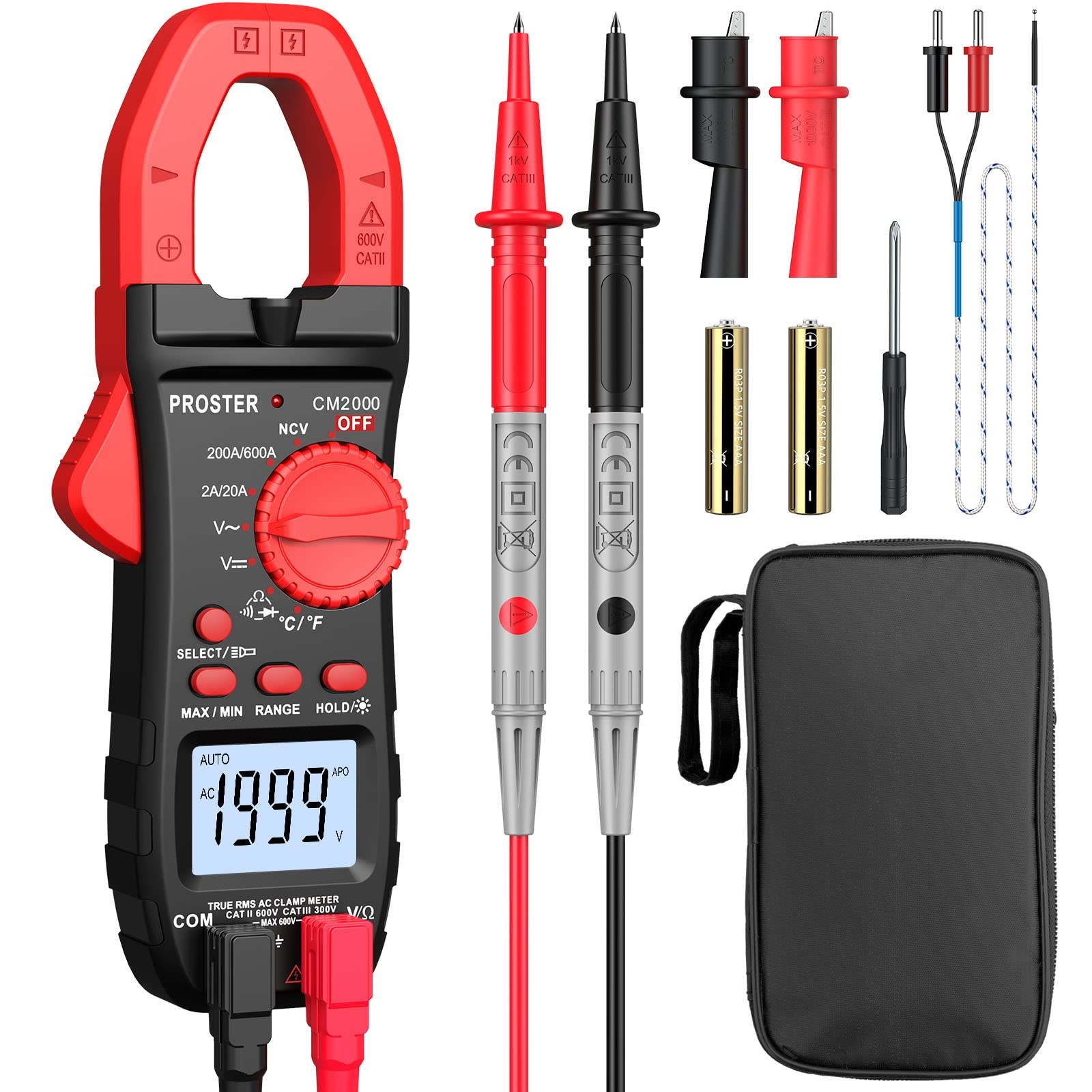 Proster Clamp Meter 2000 Counts TRMS, AC Current Clamp Multimeter with NCV Co...
