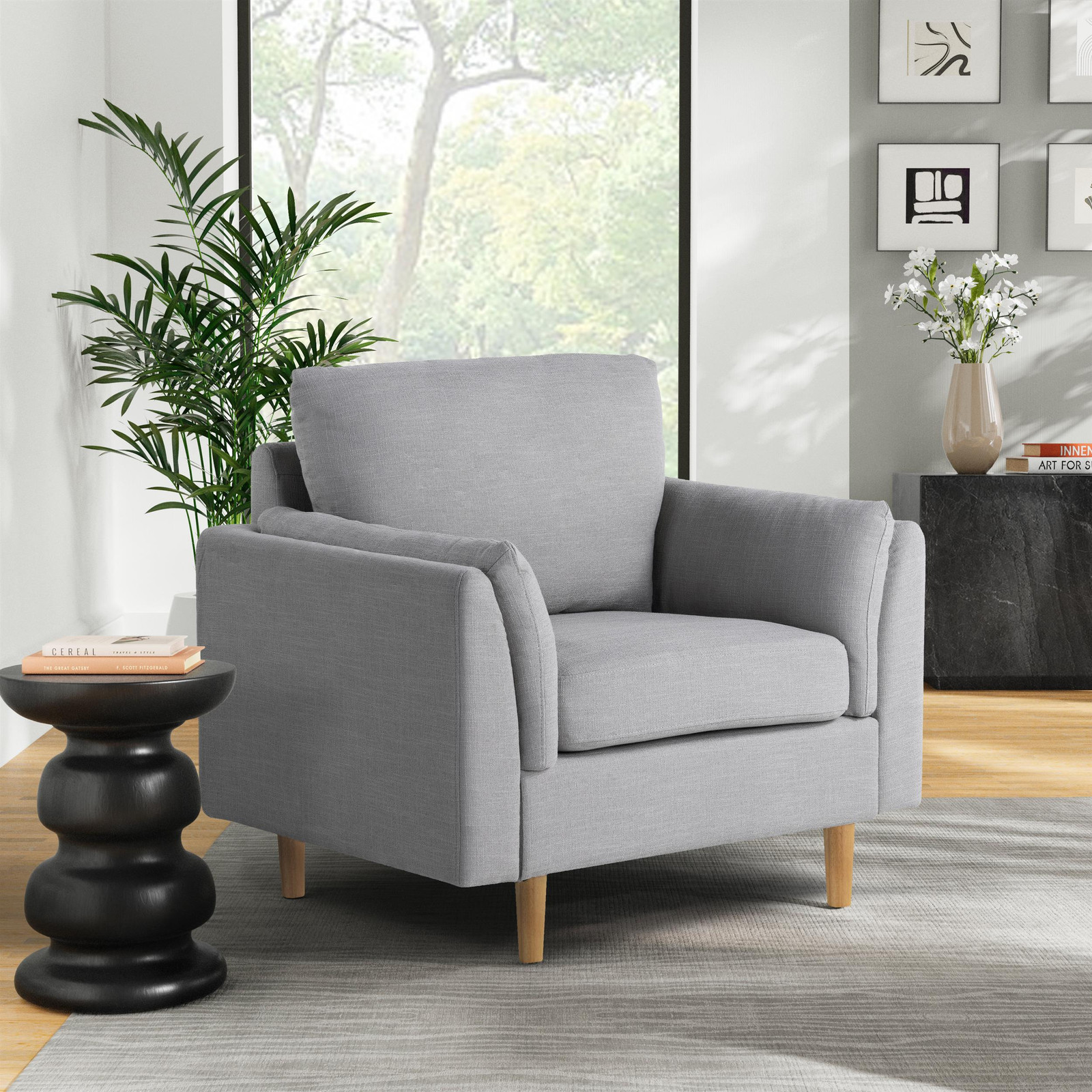 Studio Living Statham Arm Chair in Light Gray Woven Fabric Upholstery