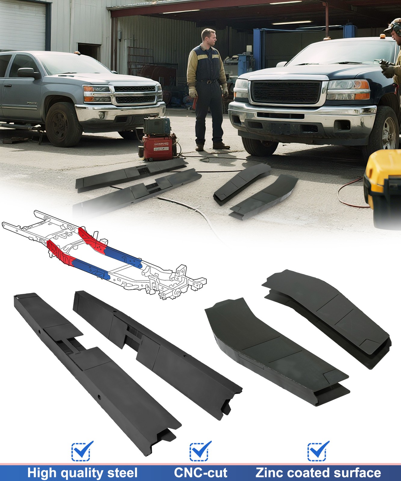 Center & Mid-Rear Frame fits 2007-2014 2nd/3rd gen Chevrolet Silverado Ext &Crew