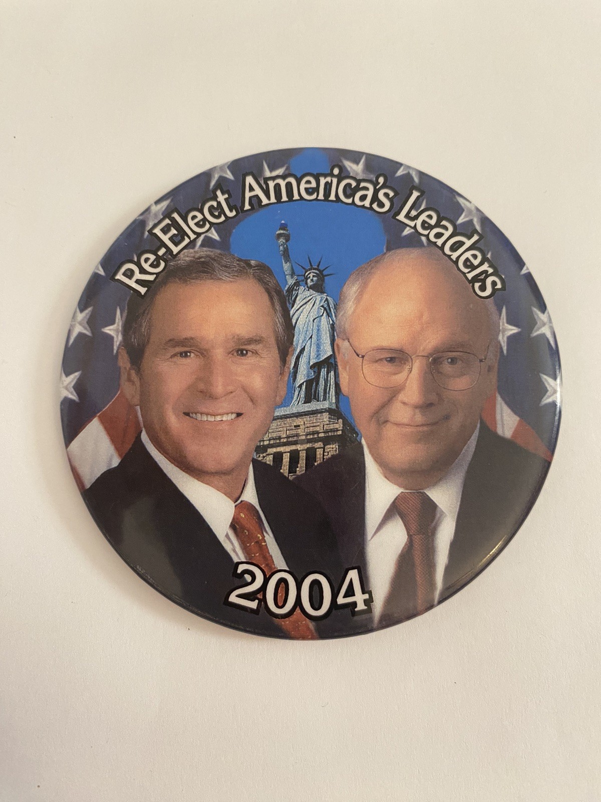 Bush Cheney 2004 Re-Elect America’s Leaders Pin Back Button P194