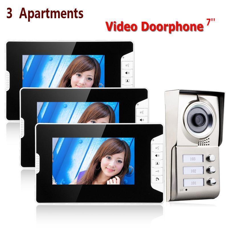 7" LCD 3 Monitor 3 Apartments 92ºIR-CUT HD 1000TV Doorbell Video Intercom System