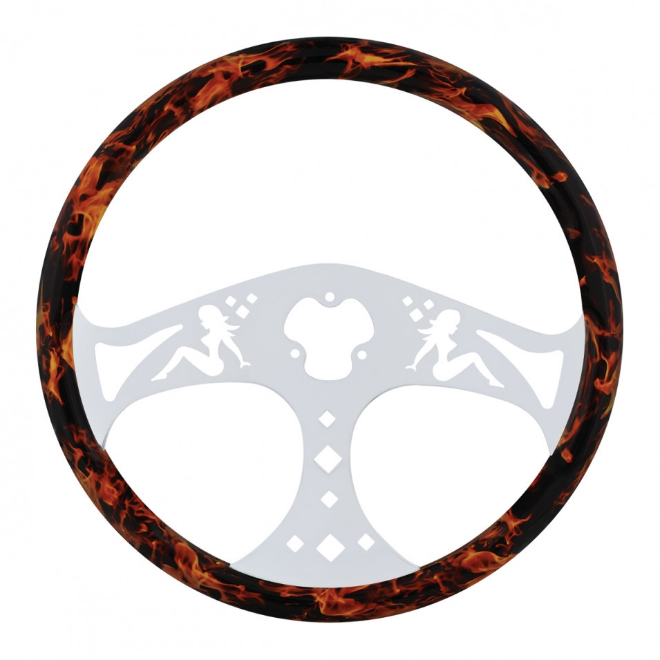 18" Flame Steering Wheel with Hydro-dip Finish Wood - Lady
