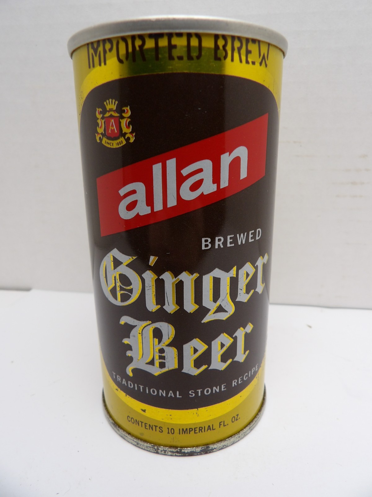 10oz ALLAN BREWED GINGER BEER STRAIGHT STEEL PULL TAB SODA POP CAN CANADA