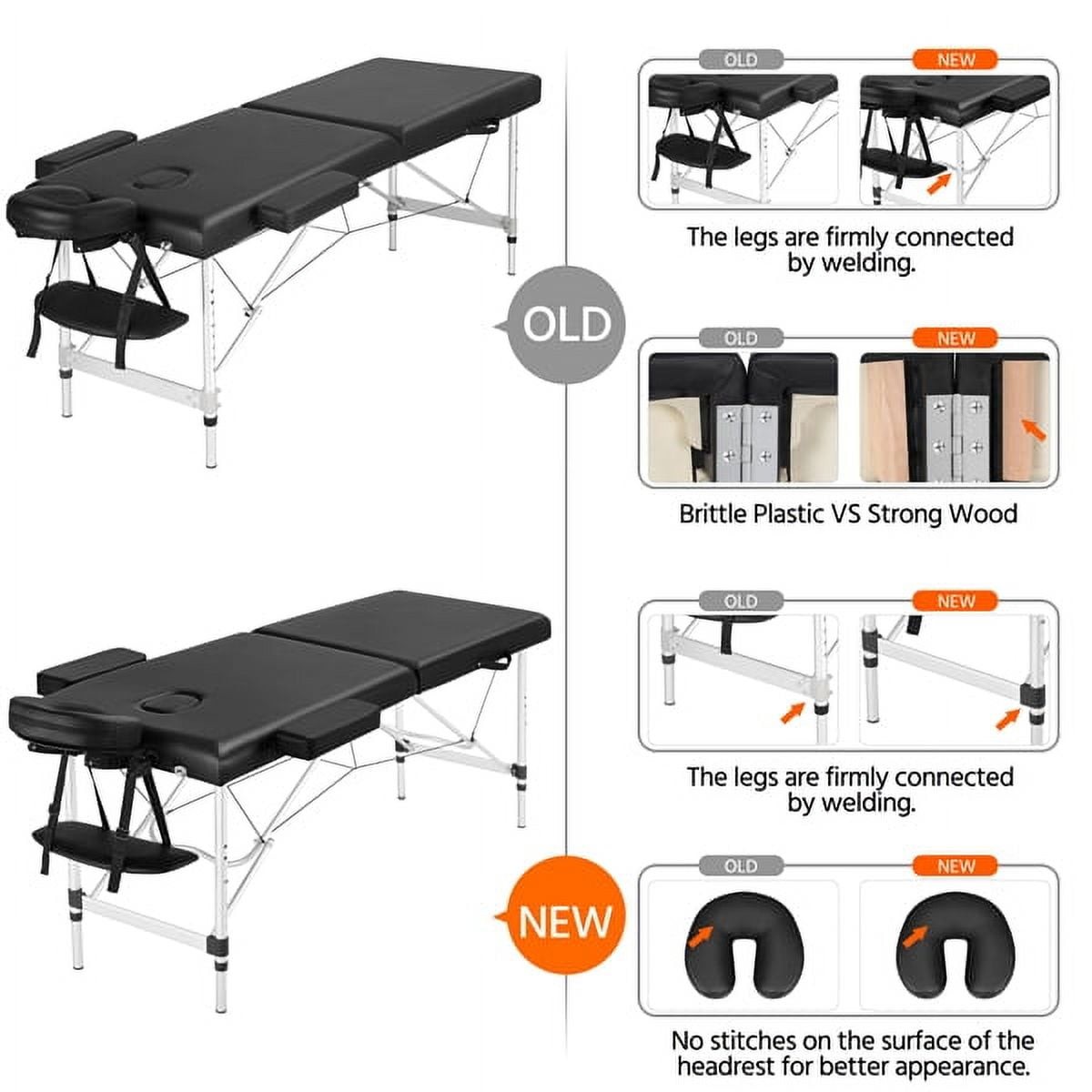 3 Section Adjustable Aluminum Massage Table W/ Headrest & Armrest 84" Black