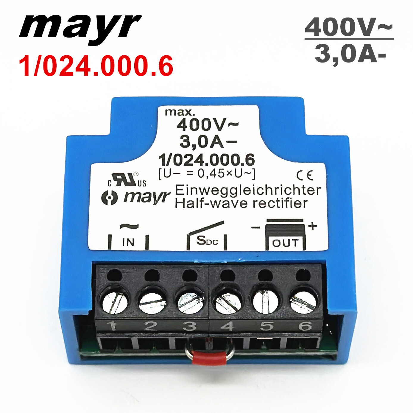 1PC Half wave Rectifier module Mayr 1/024.000.6 400V 3,0A