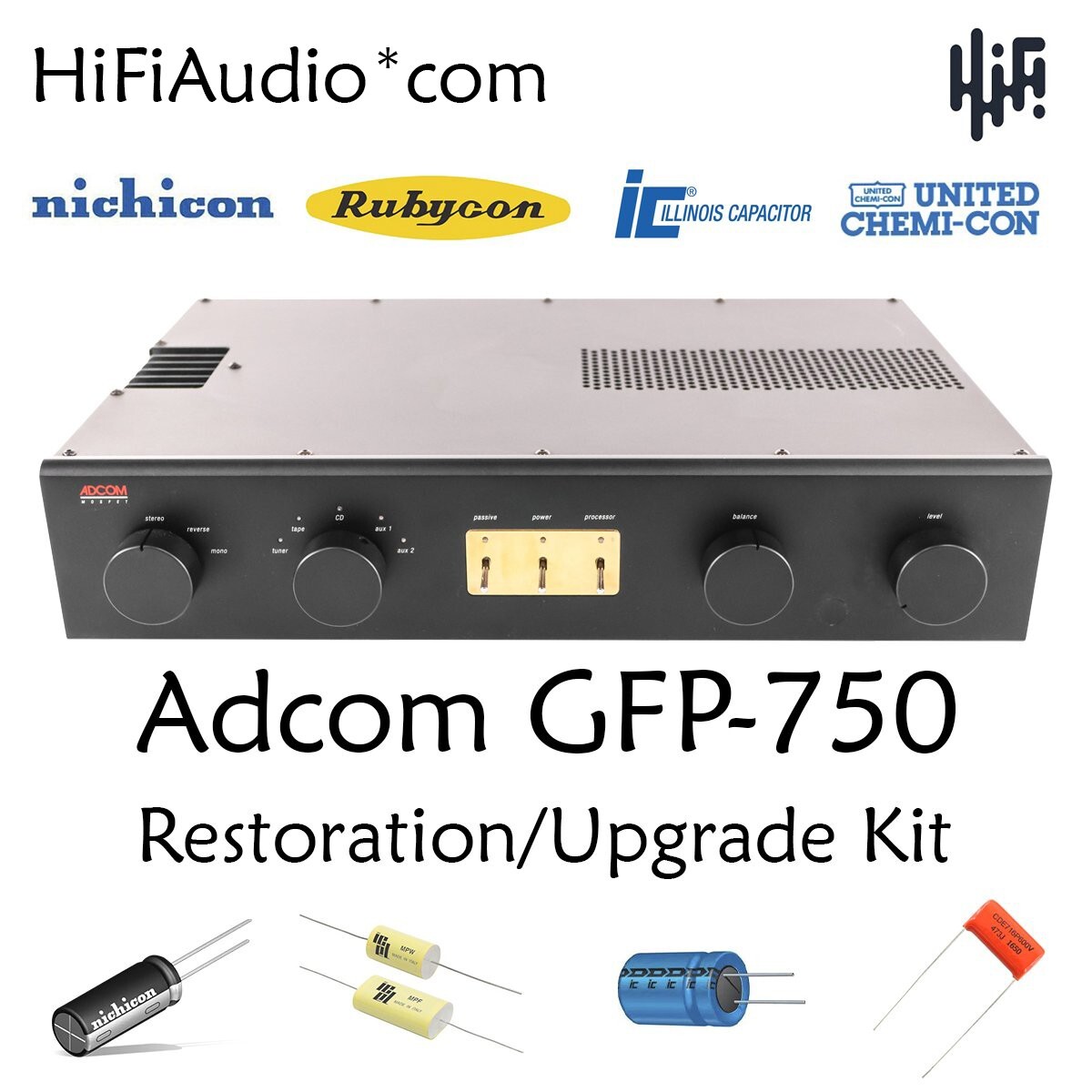 Adcom GFP-750 restoration recap service kit repair filter capacitor rebuild