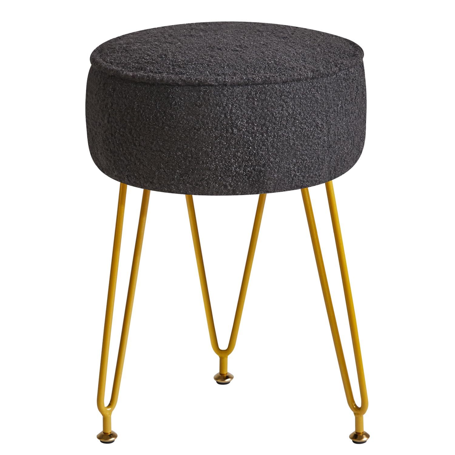 Black Teddy Velvet Round Footrest Stool Makeup Vanity Ottoman Living Room