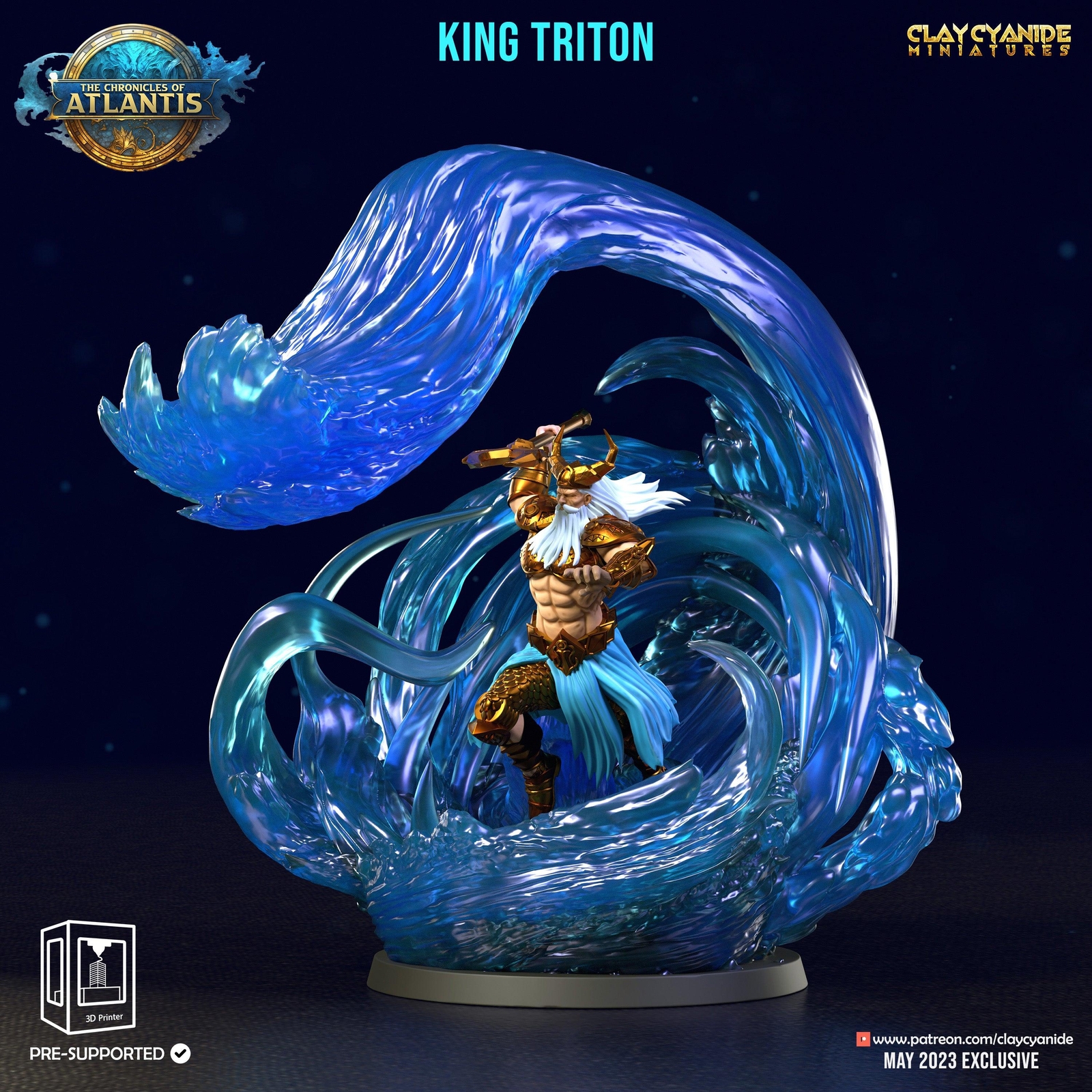 3D Printed Clay Cyanide King Triton The Chronicles of Atlantis 28 32 mm D&D