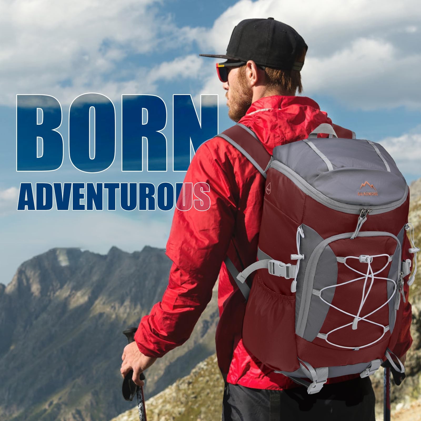 Foldable Hiking Backpack 40L Packable Camping Waterproof Daypack Red Bag