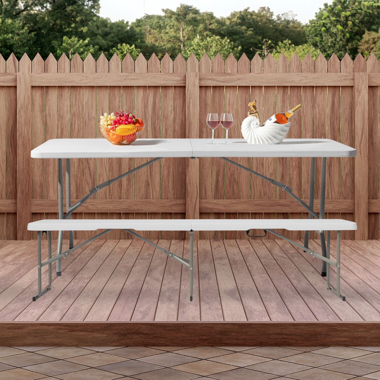 6FT Plastic Patio Foldable Bench Tabletop for In/Outdoor Garden Party Picnic