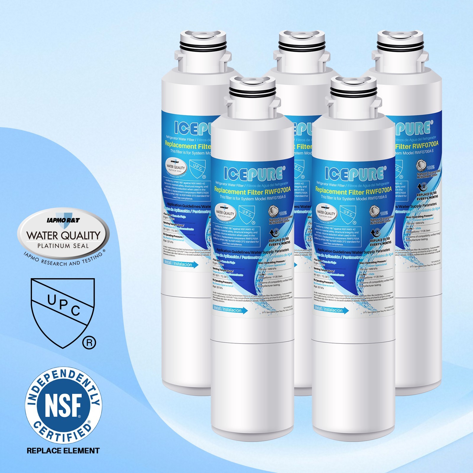 Fit For Samsung RF24FSEDBSR/AA RF24J9960S4/AA RF25HMEDBBC/AA Water Filter 5 Pack