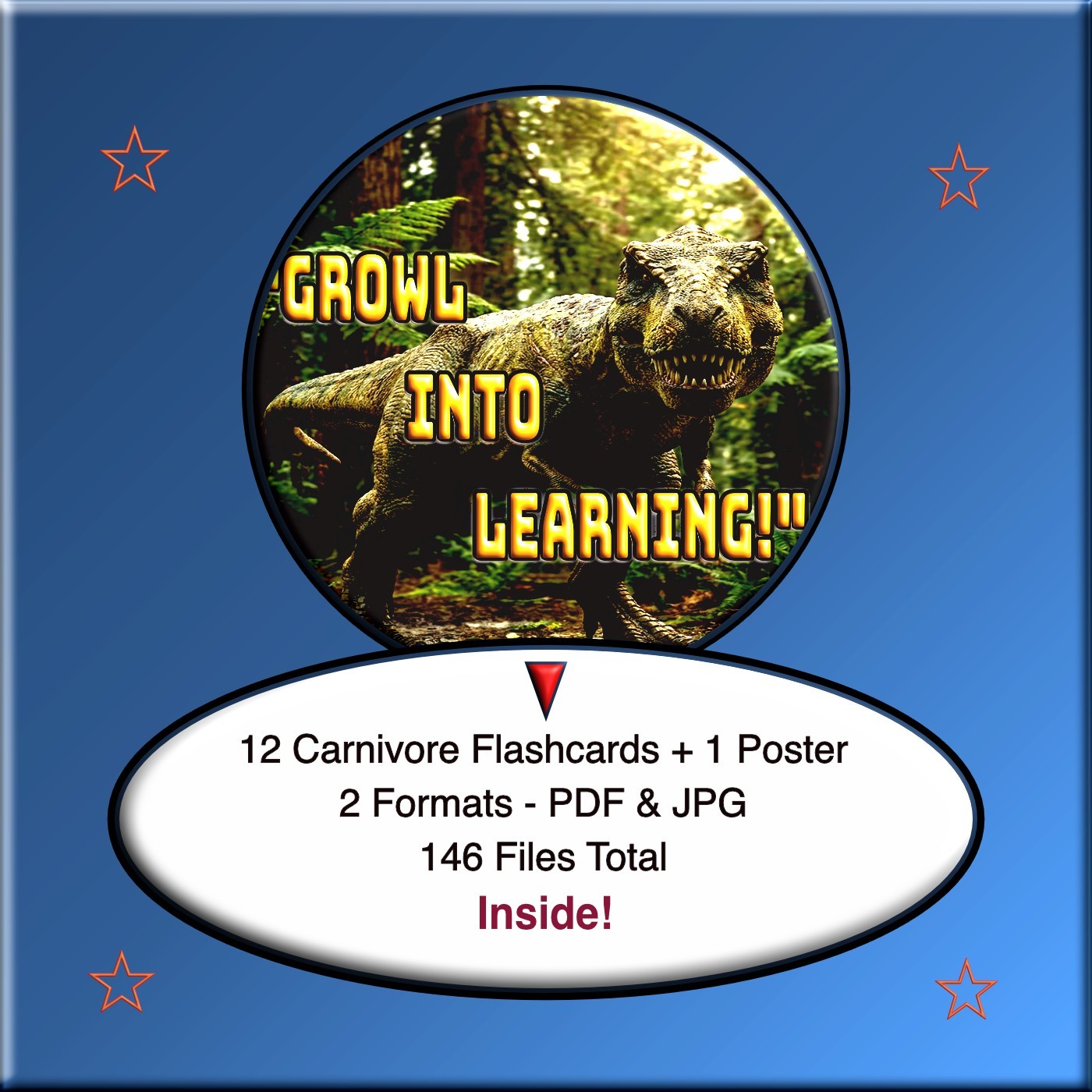 12 Carnivore Dinosaur Flashcards – Printable- 146 Files– JPG & PDF - FREE POSTER