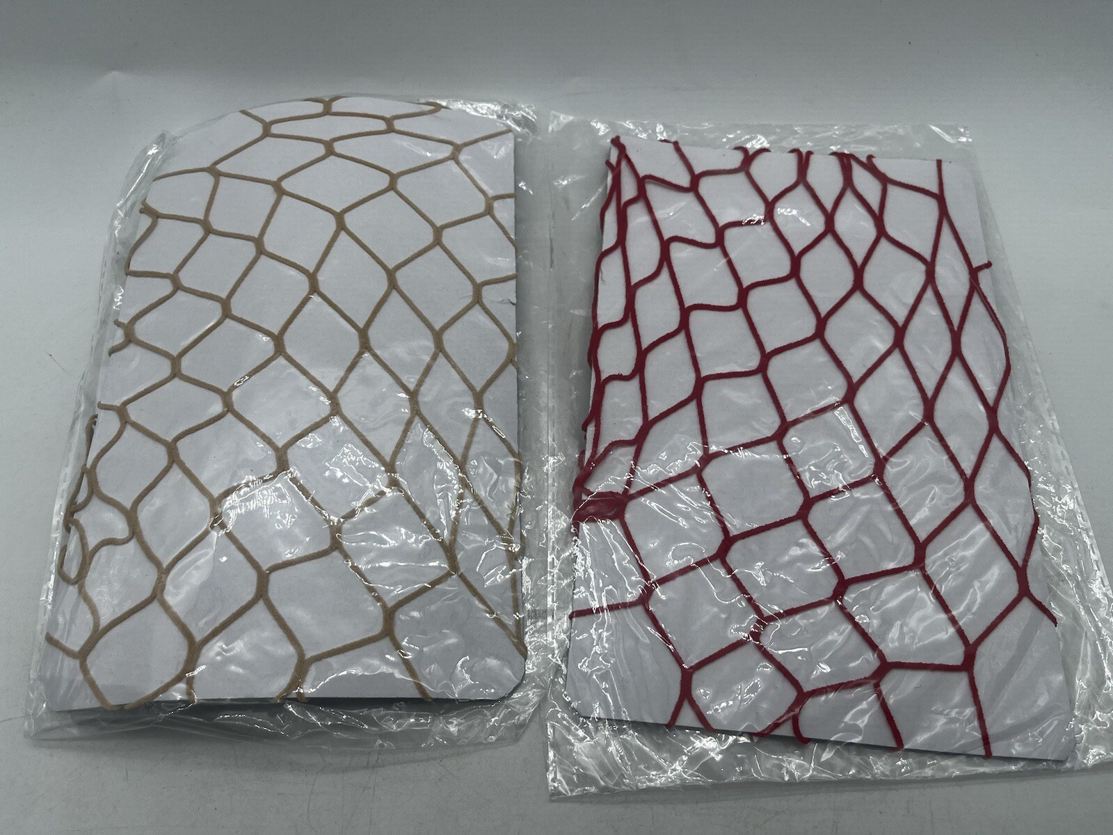 Two pairs of fishnet fence net tights red beige Nude Large Diamond One Size Sexy