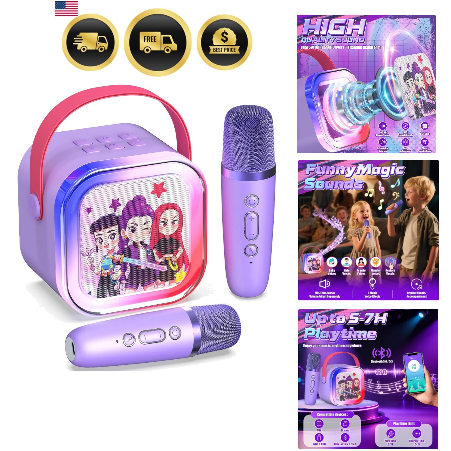 Mini Karaoke Machine for Kids,5 Voice Effects - Portable Bluetooth Speaker wi...