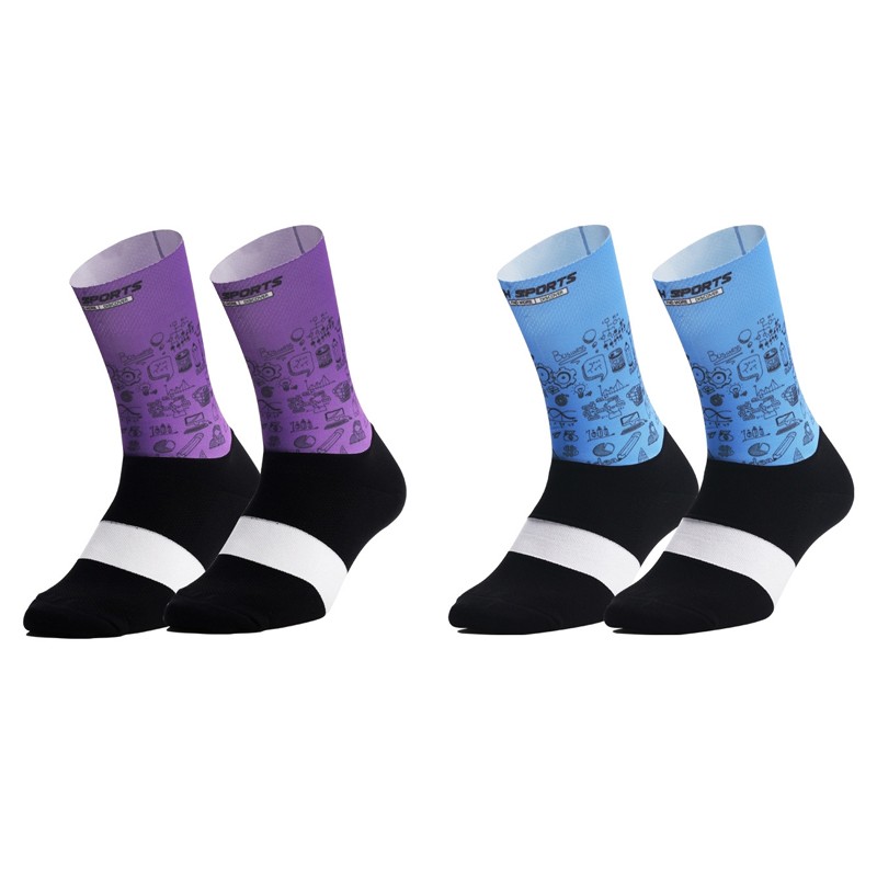 2Pairs Cycling Socks Riding Bicycle Bike Sport Ankle Socks XC MTB Blue Purple