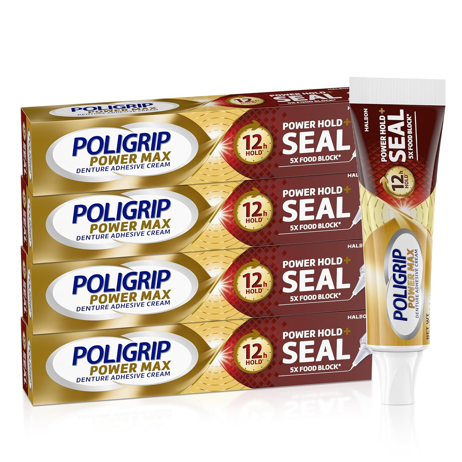 Poligrip Power Max Power Hold plus Seal Denture Adhesive Cream, Denture Cream fo