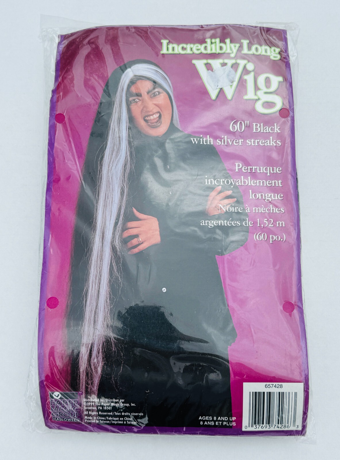 HALLOWEEN ADULT LONG WIG 60" BLACK W/ SILVER STREAKS UNISEX