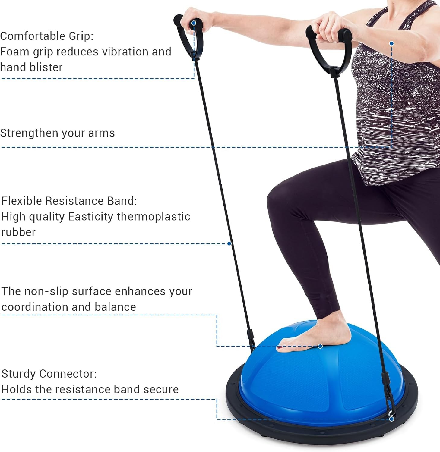 23" Half Exercise Ball Trainer Yoga Balance Stability Ball Resistance Band New