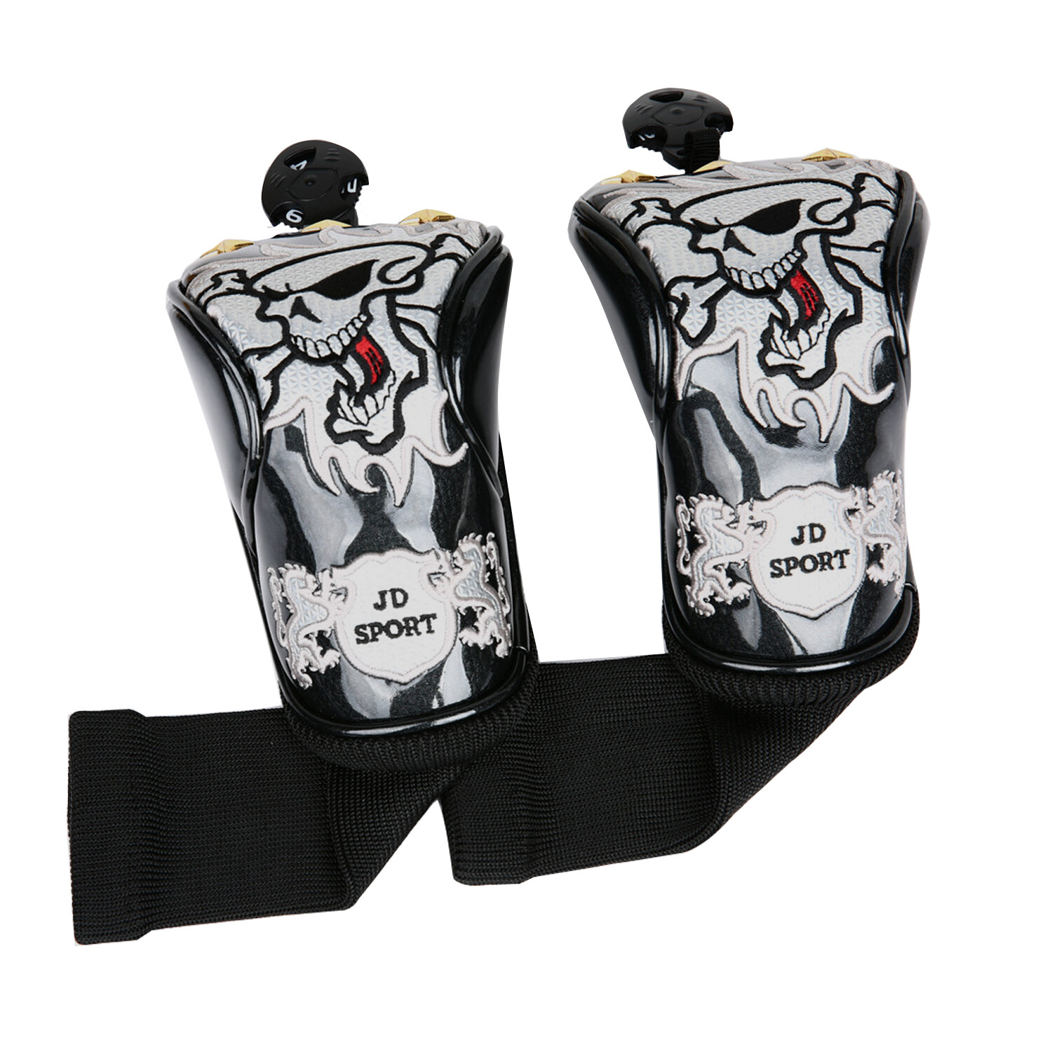 2pcs Black with Skull Embroidery Golf Hybrid Club Head Covers UT Utility Covers