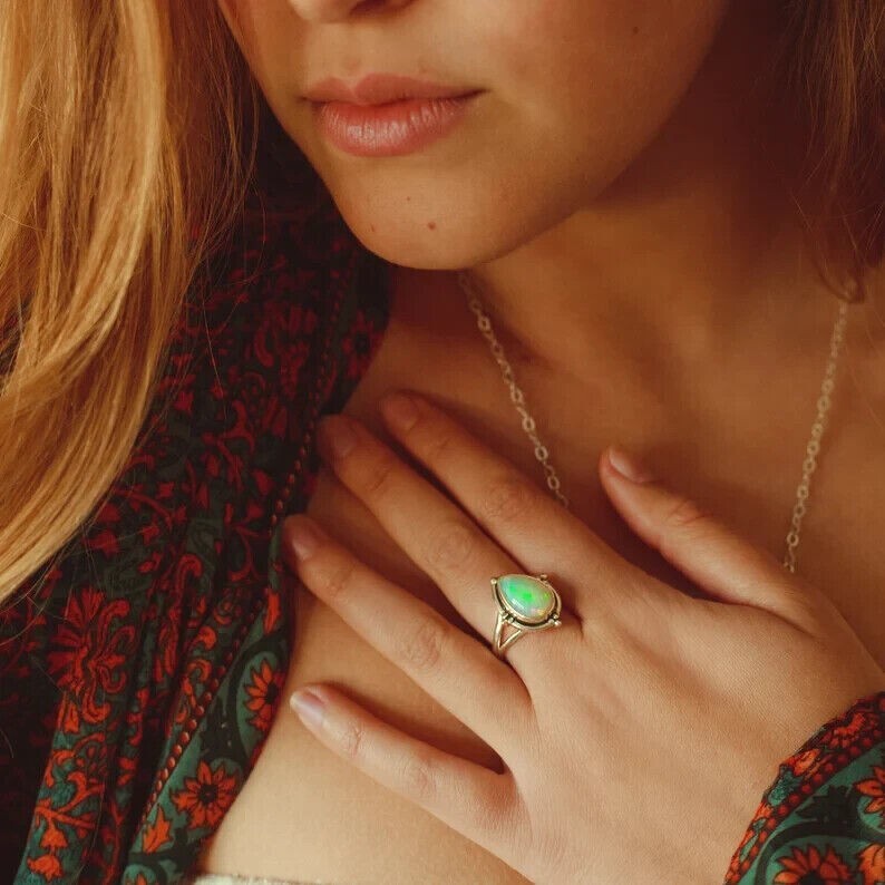 Opal Solid 925 Sterling Silver Beautiful Statement Lovely Ring, All Size M1431