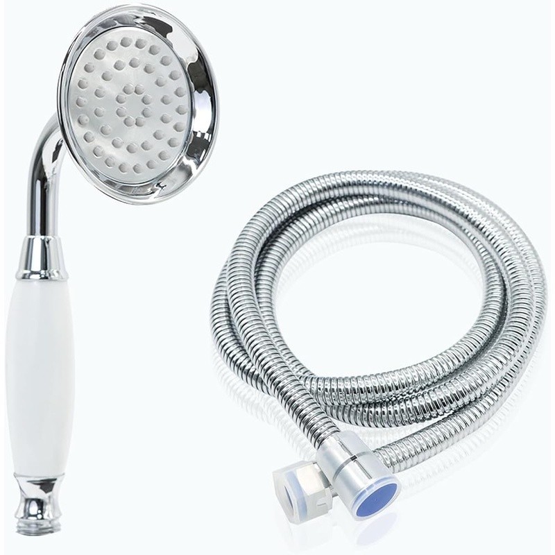 Metal Telephone Shower Head W/ Ceramic Handle 59" Hose Installation New