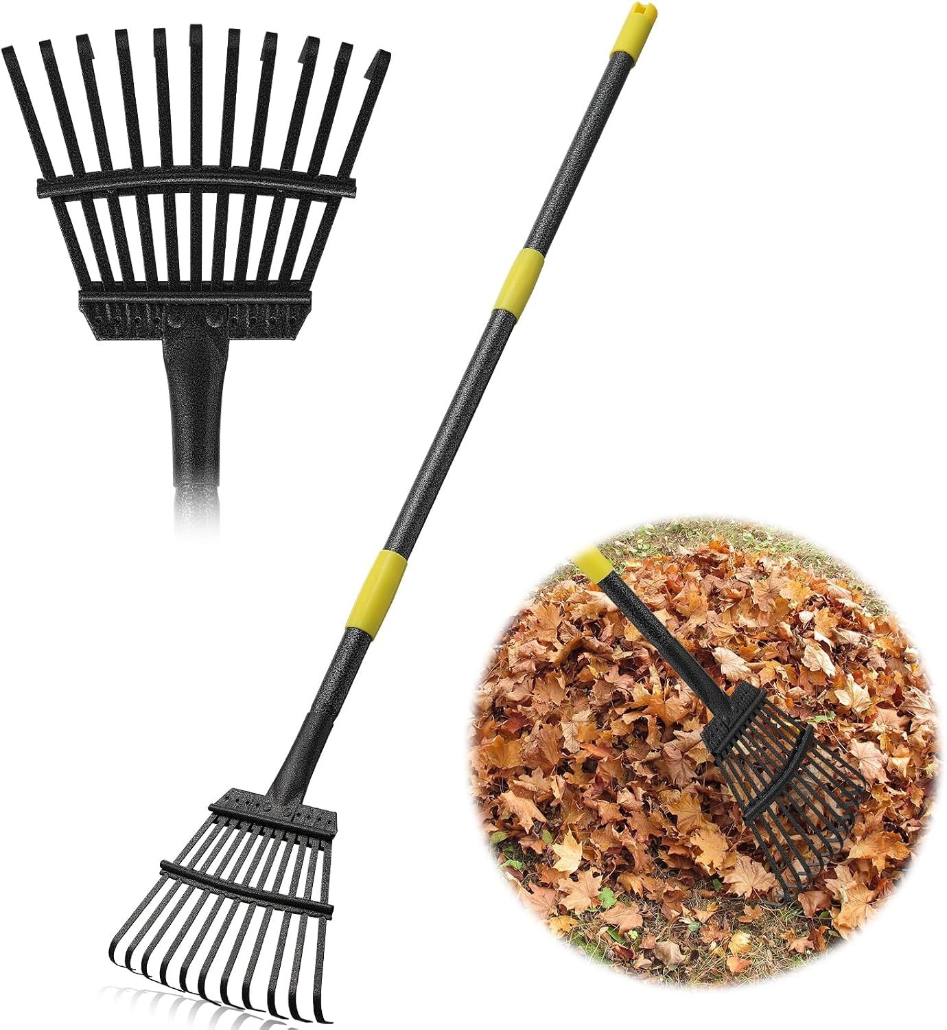 73" Leaf Rake 11 Metal Tines 8.5" Wide, Small Leaf Rake for Gardening Heavy Duty