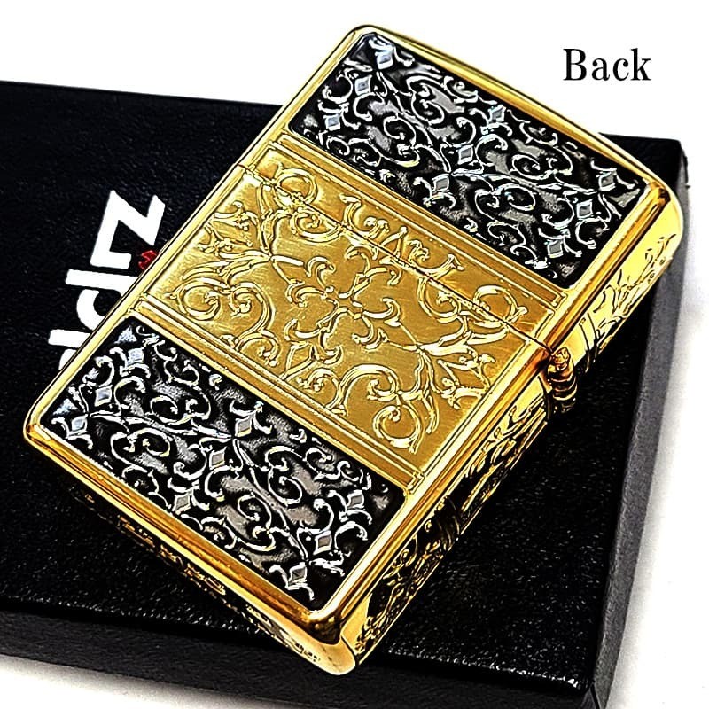ZIPPO Armor 5 Sided Fine Processing Arabesque Engraving Zippo Lighter Gold Black