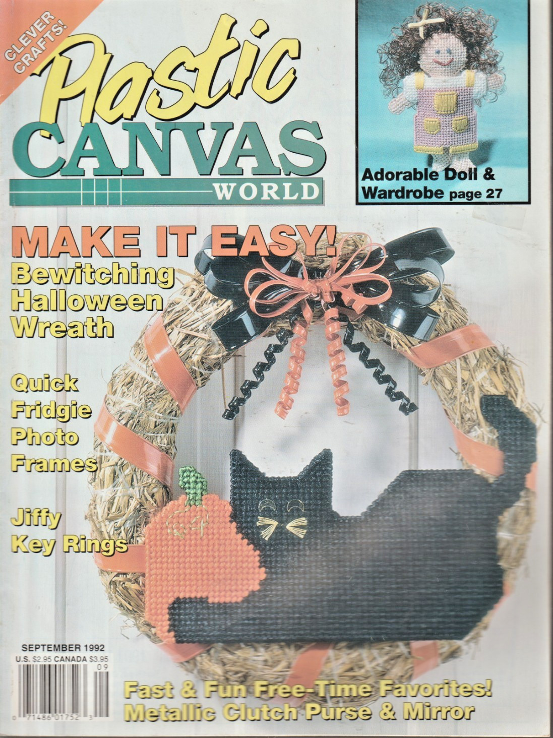 Plastic Canvas World MAGAZINE - September 1992- Halloween Wreath - Key Rings