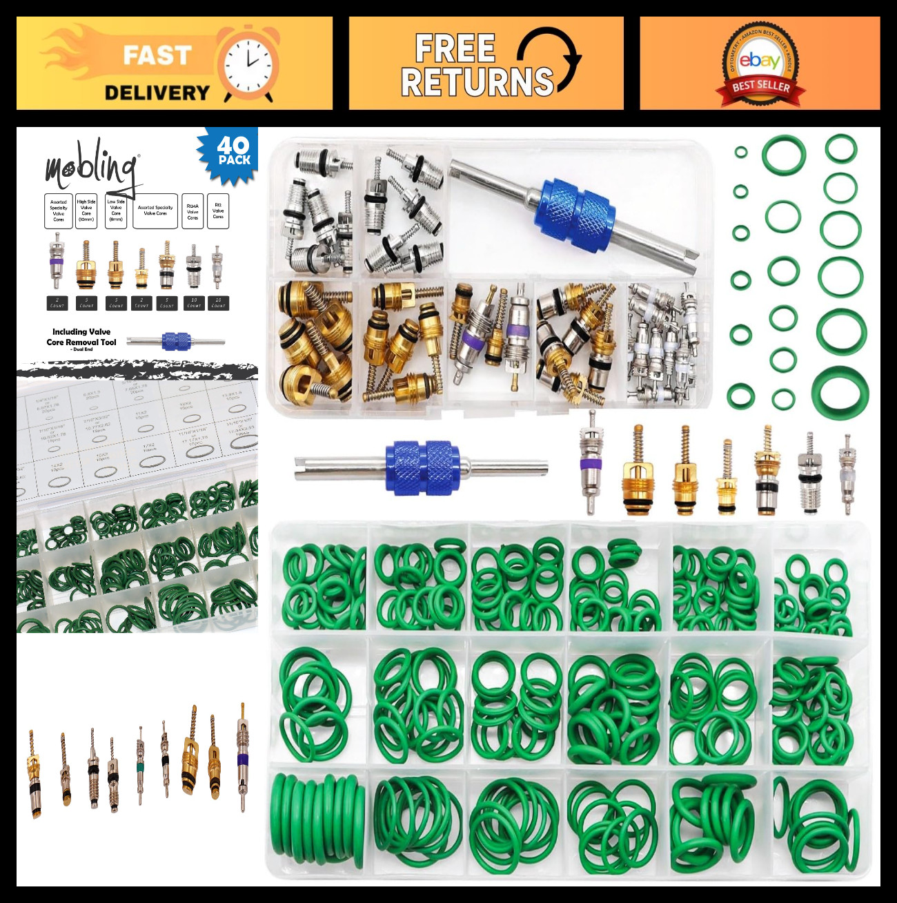 A/C Repair Kit - O-Ring Set & Valve Cores | Air Conditioning Fix Tool | R12/R134