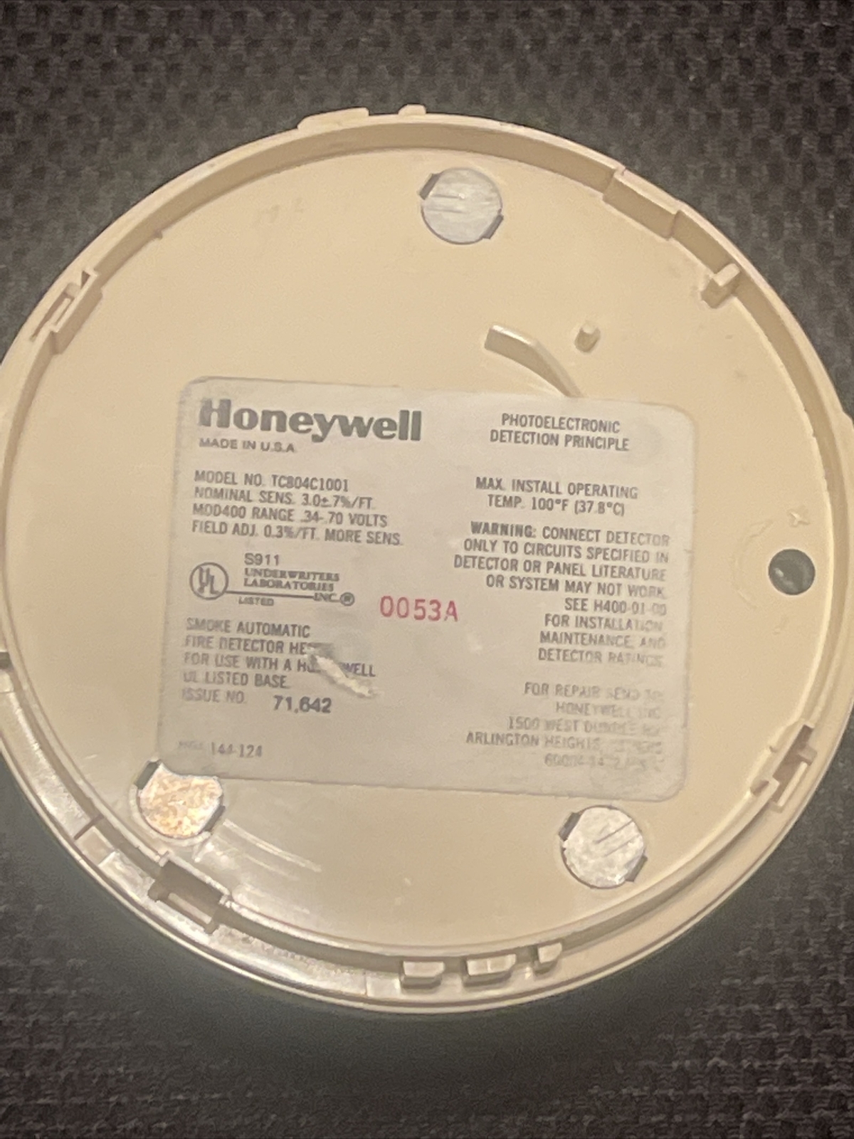 Honeywell Smoke Detector TC804C1001