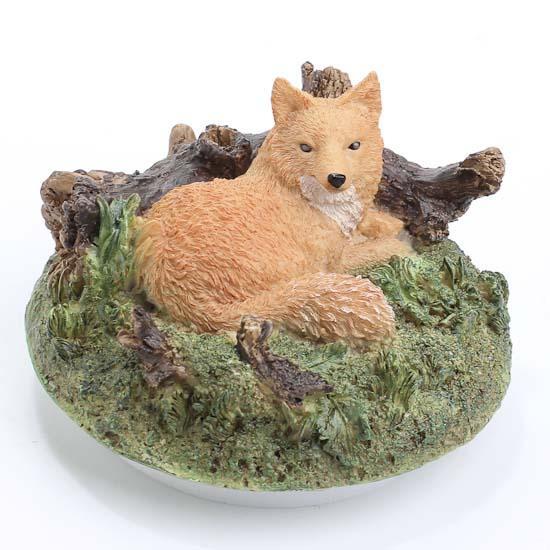 Set of 6 Sweet Resting Fox on Log 4" Resin Painted Candle Toppers / Displays