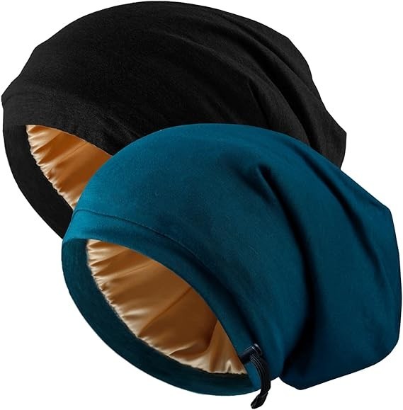 2 pcs Large Satin Bonnet for Men, Loc Cap, Dreadlocks & Braids Cap for Curly Hai