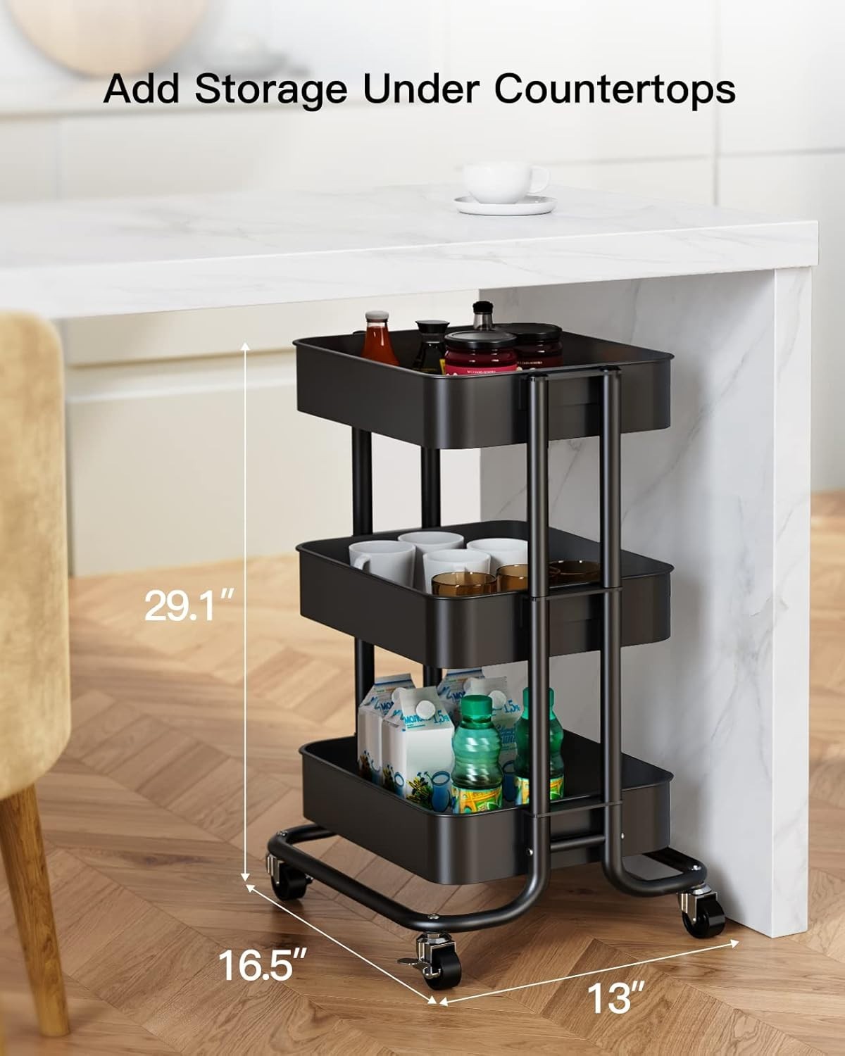 Multifunctional 3-Tier Rolling Utility Cart with Mesh Baskets - Ideal for Home