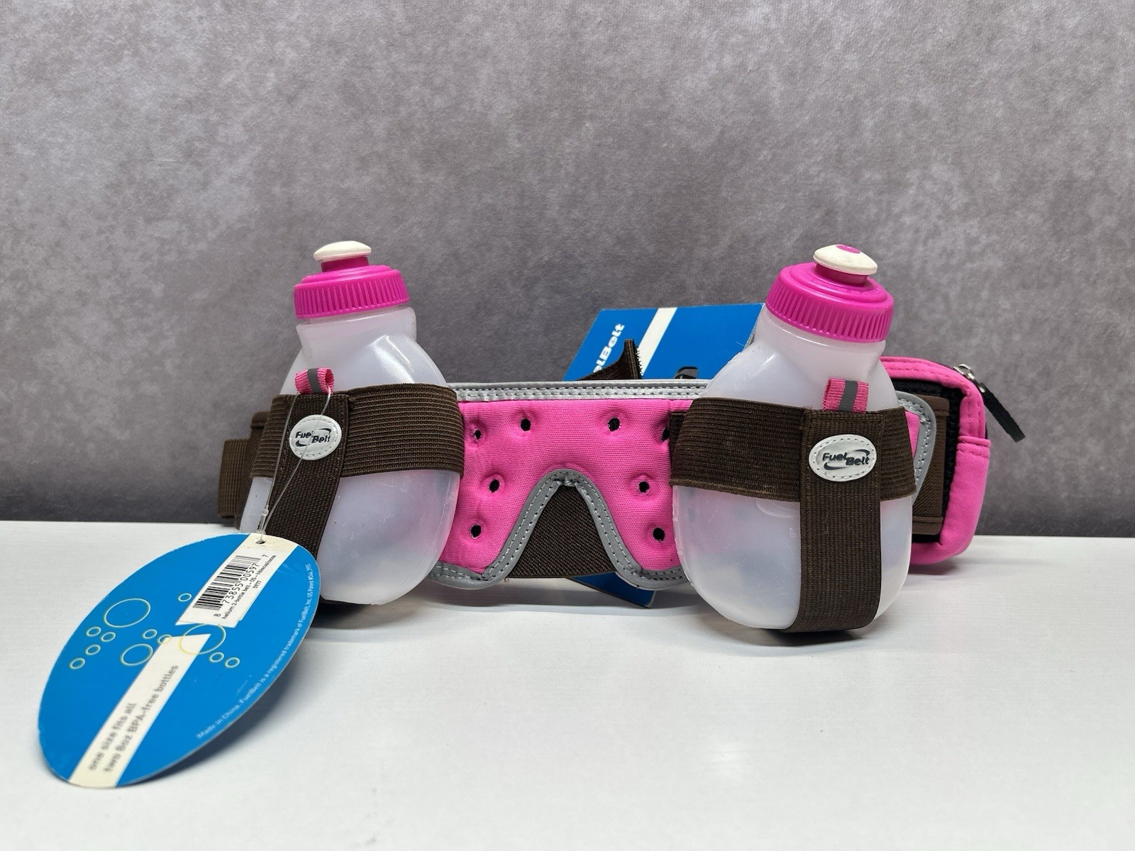 FuelBelt Helium 2-Bottle Hydration Belt Running -Hibiscus Pink/Cocoa - OS - NEW