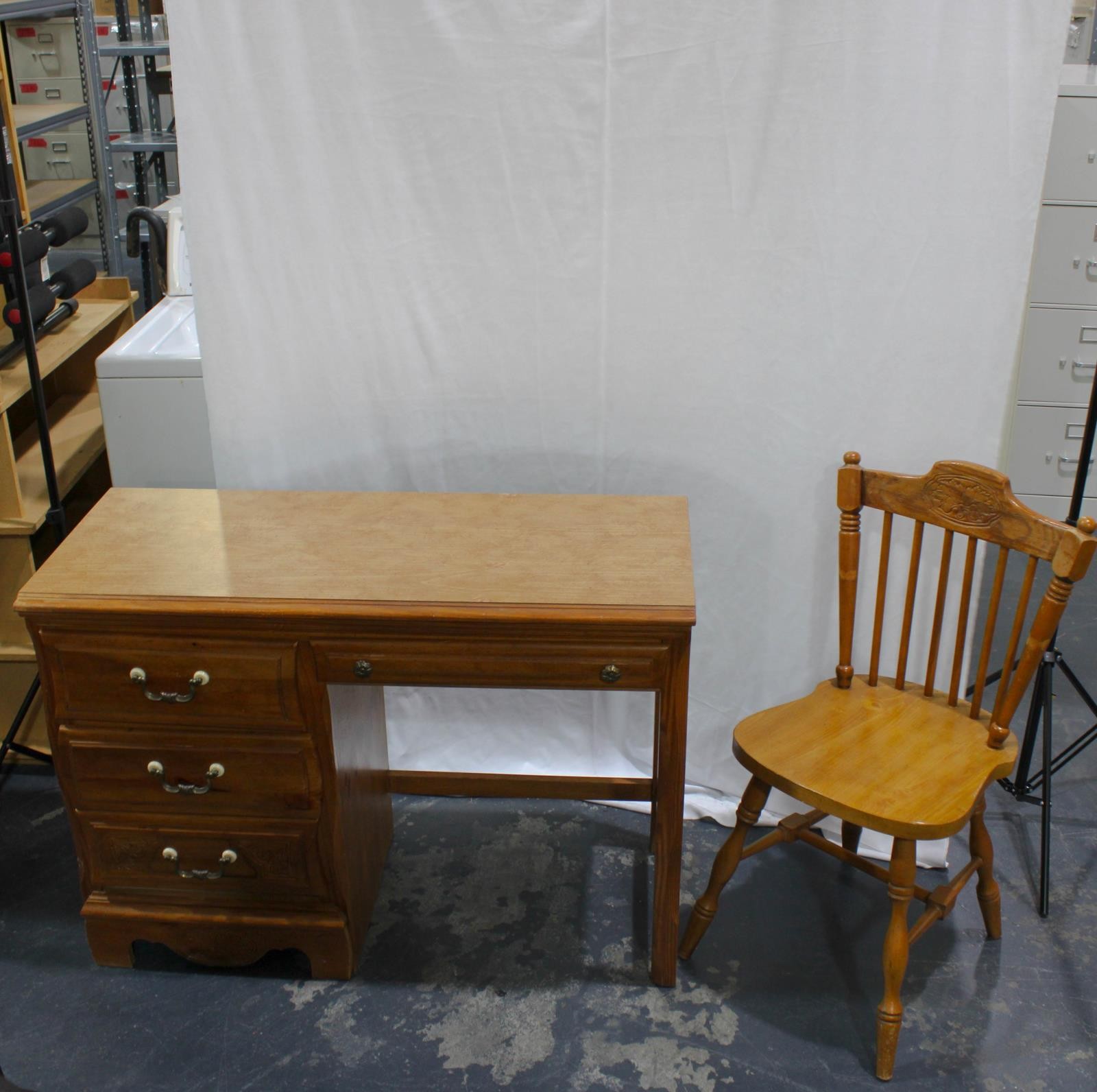 North American Furniture Carved Pine Desk and Chair Set - Local Pickup Only