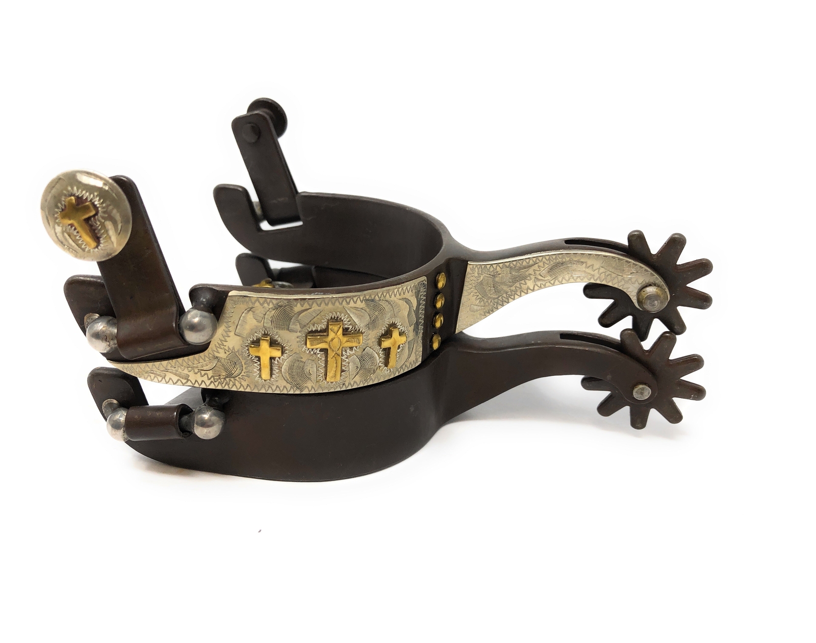 AJ Tack Triple Cross Show Spur, Antique Brown