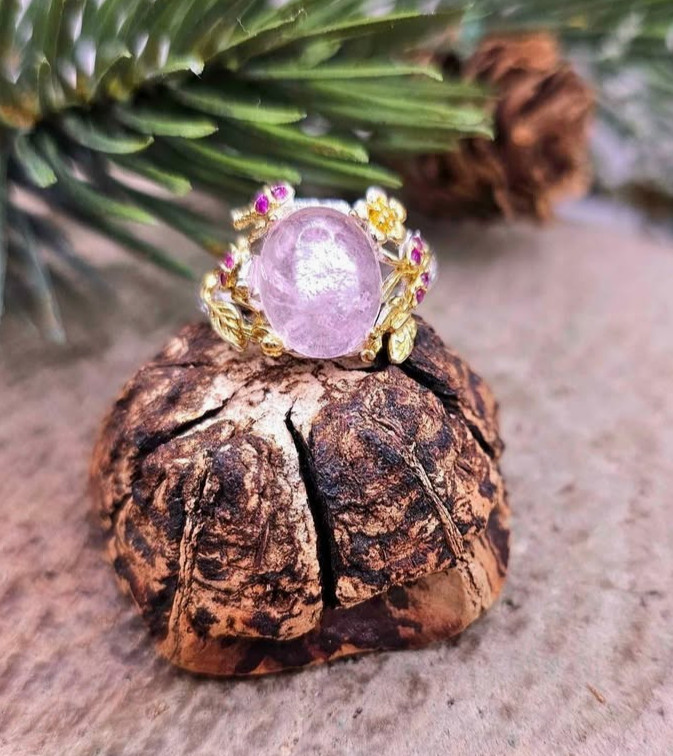 Natural Pink Morganite Gemstone Adjustable Ring