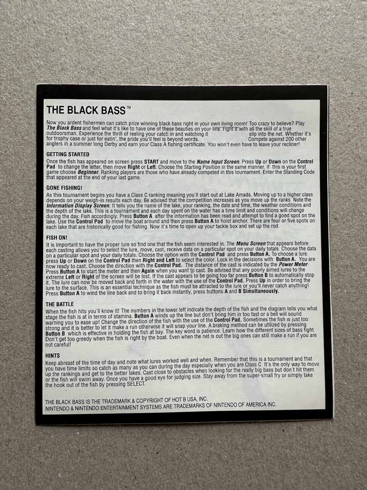 THE BLACK BASS NES Permastruct Rental Store Instructions Sticker