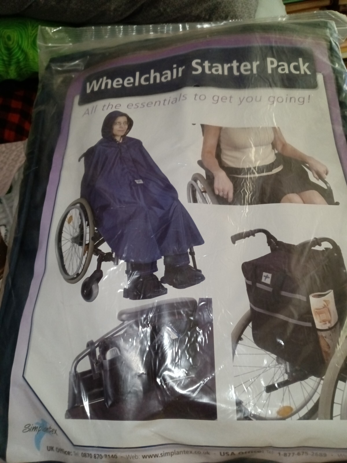 Simplantex Wheelchair Starter Pack-Poncho/Seatbelt/Zip pouch/Storage Bag-Navy-Ne