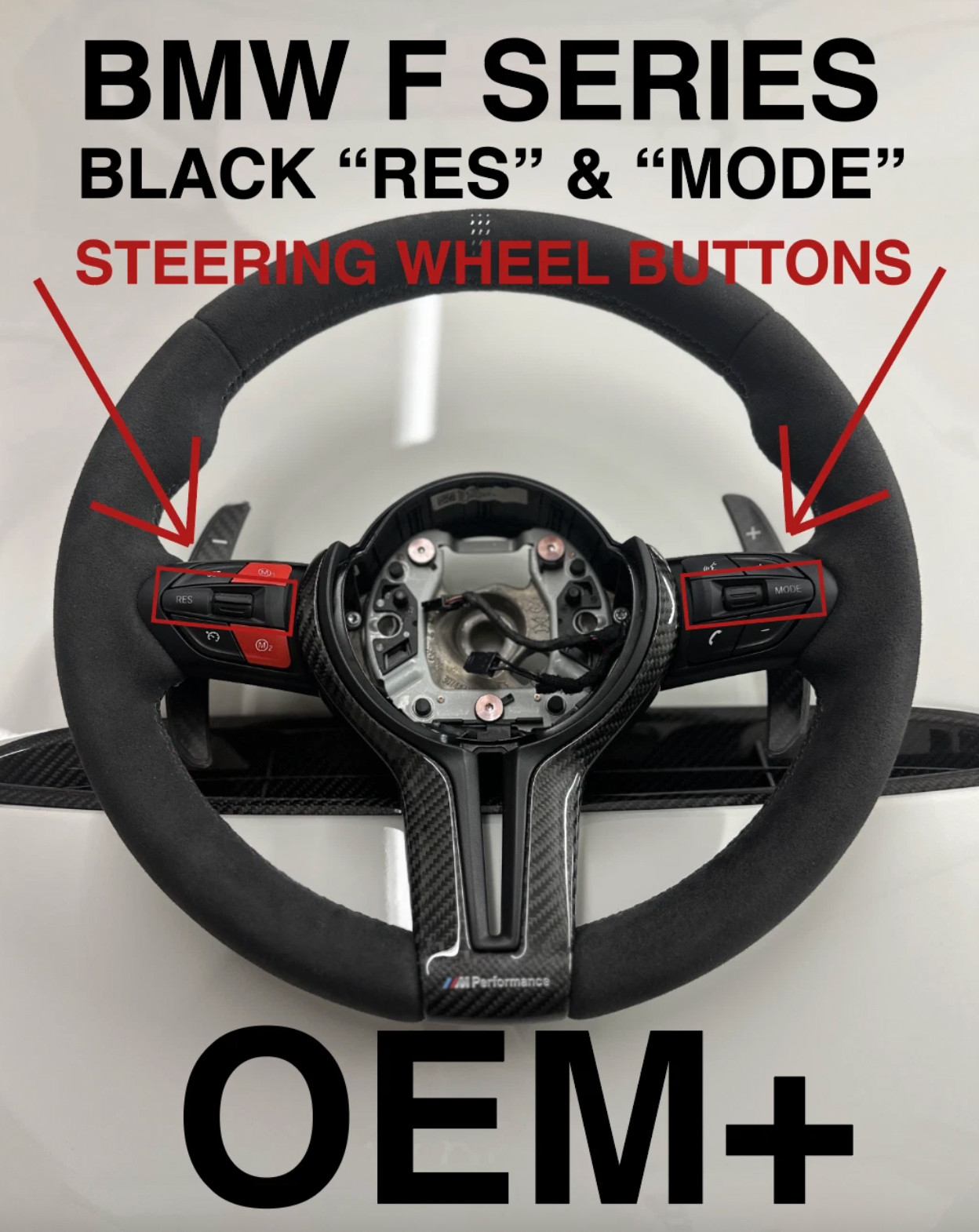 BMW F SERIES BLACK "RES" & "MODE" STEERING WHEEL BUTTONS CUSTOM F80 F82 F30 F32+