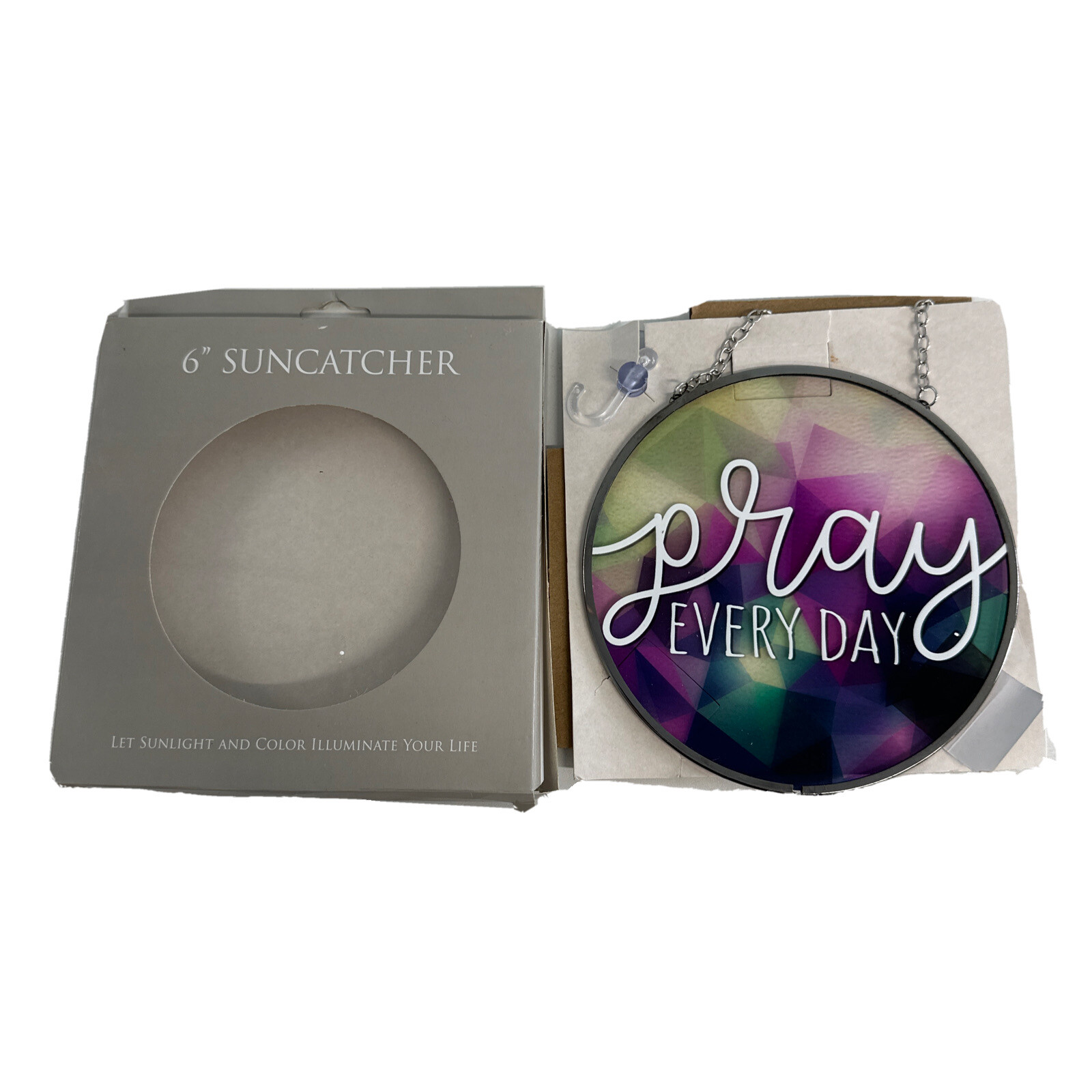 Suncatcher 6" Circle Glass Suction Cup included Pray Everyday NEW Dicksons OPEN