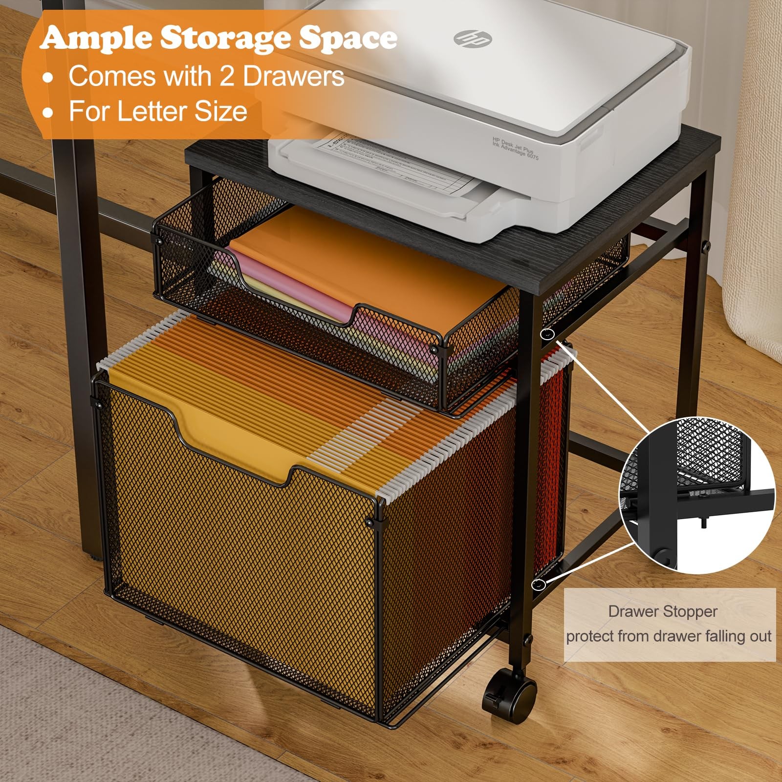 Rolling File Cabinet Cart, Printer Stand with Storage Drawer, Mobile Filing C...