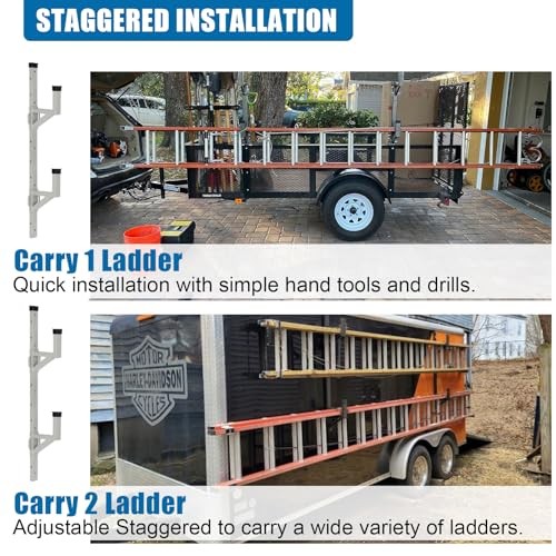Aluminum Side Mount Trailer Ladder Rack, Lightweight Rustproof 2 Ladder