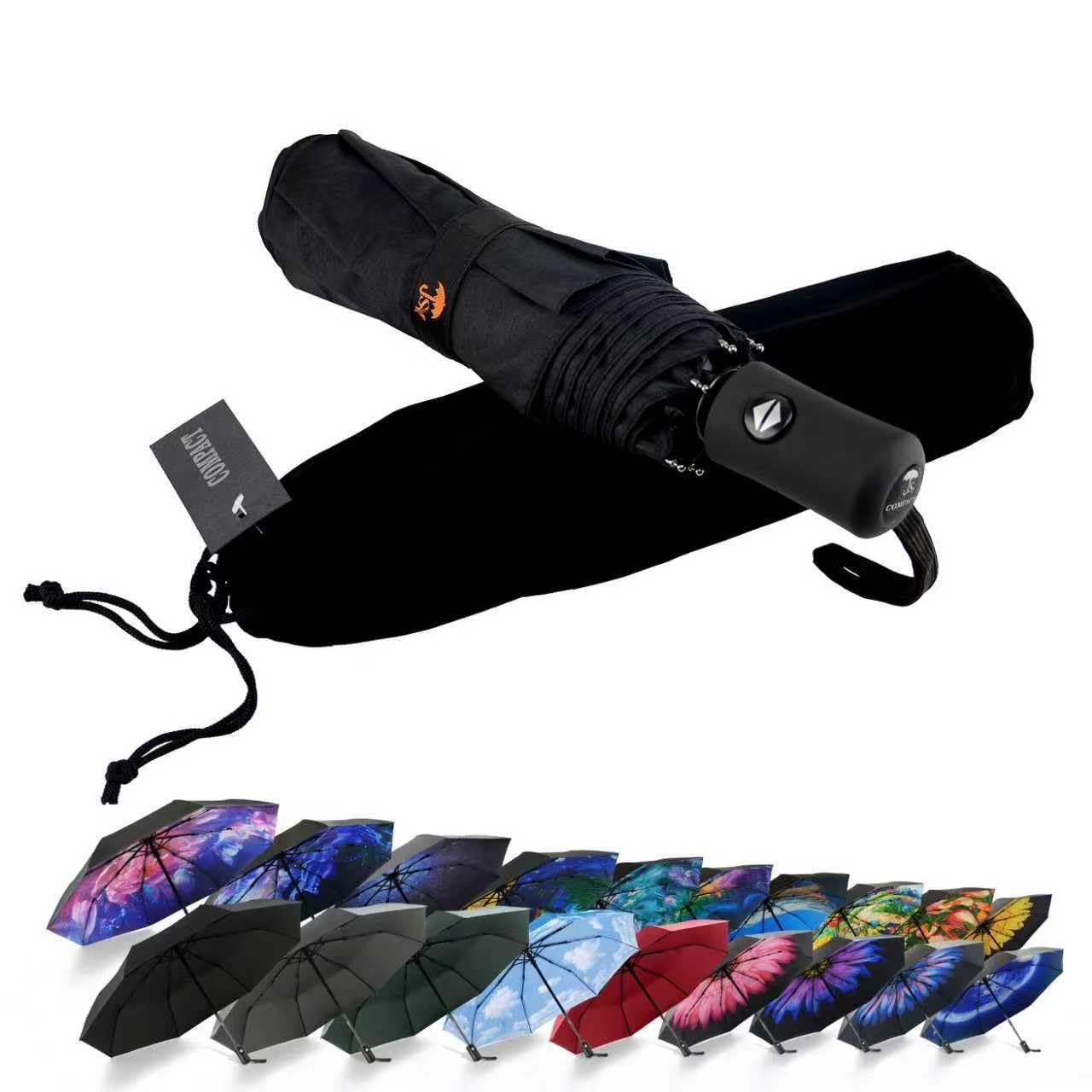 SY COMPACT Travel Umbrella Windproof Automatic Umbrellas Small 38, Black