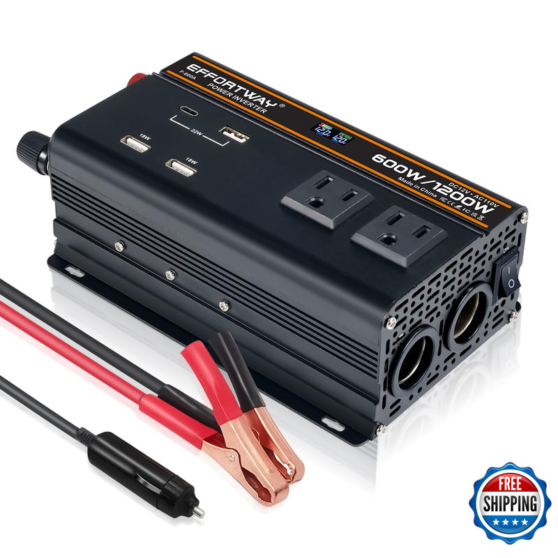 Effortway 600 Watt Power Inverter For Vehicles 12V To 110V/120V Converter 1200
