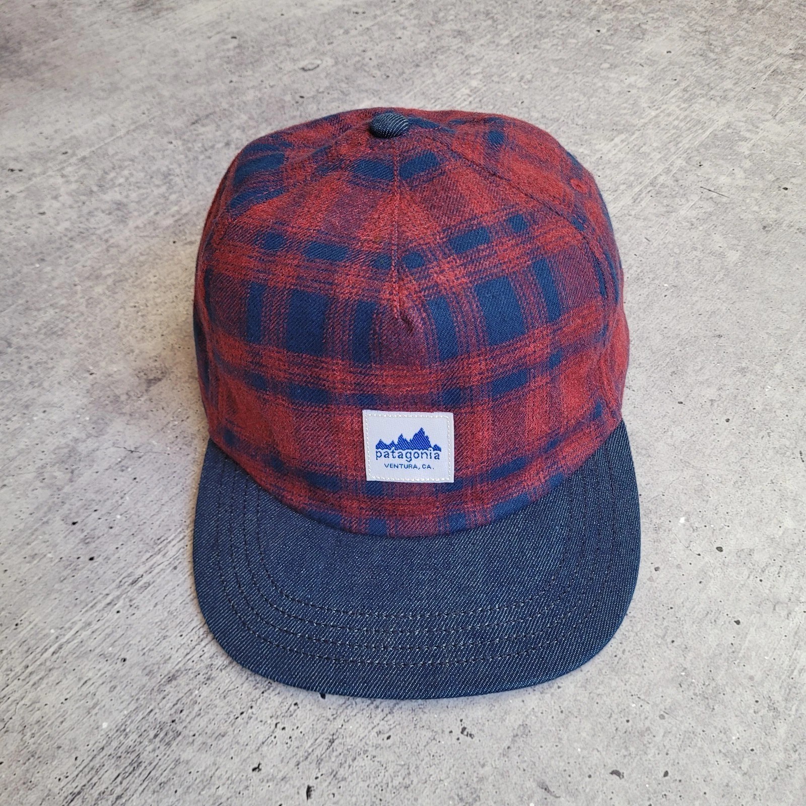 PATAGONIA Range Cap Sequoia Red Blue Plaid 100% Organic Cotton Adjustable