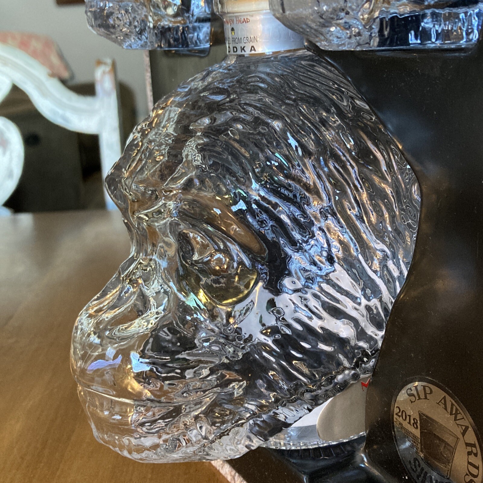 Monkey Head Vodka 750ml Bottle Decanter EMPTY w/ 2 Shot Glasses & Display Box