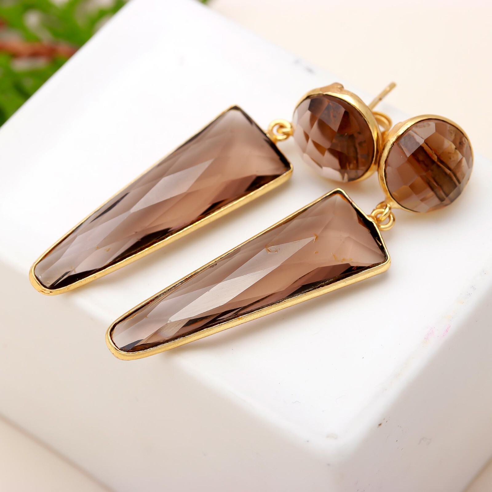 Smoky Quartz Gemstone Dangle Stud 925 Sterling Silver Earring Jewelry Gift 1.6"