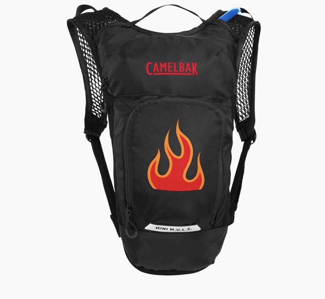 Camelbak 50oz Hydration Back Pack Crux 1.5L Reservoir Black With Red Flame,  NWT