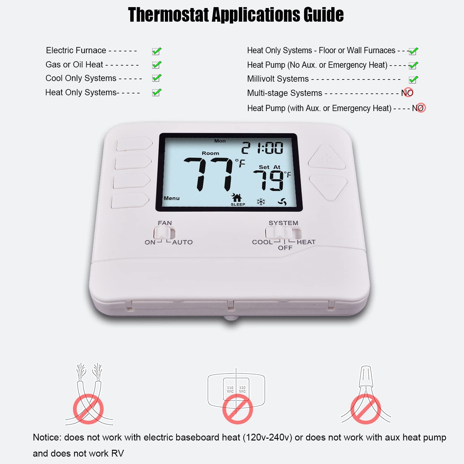 5-1-1 Day Programmable Thermostat for Home Conventional Single-Stage Systems,